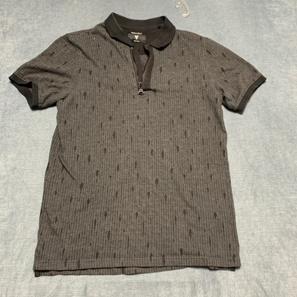 Black Buck Polo Shirt‎ Mens Medium Gray Collared Short Sleeve Casual Quarter Zip